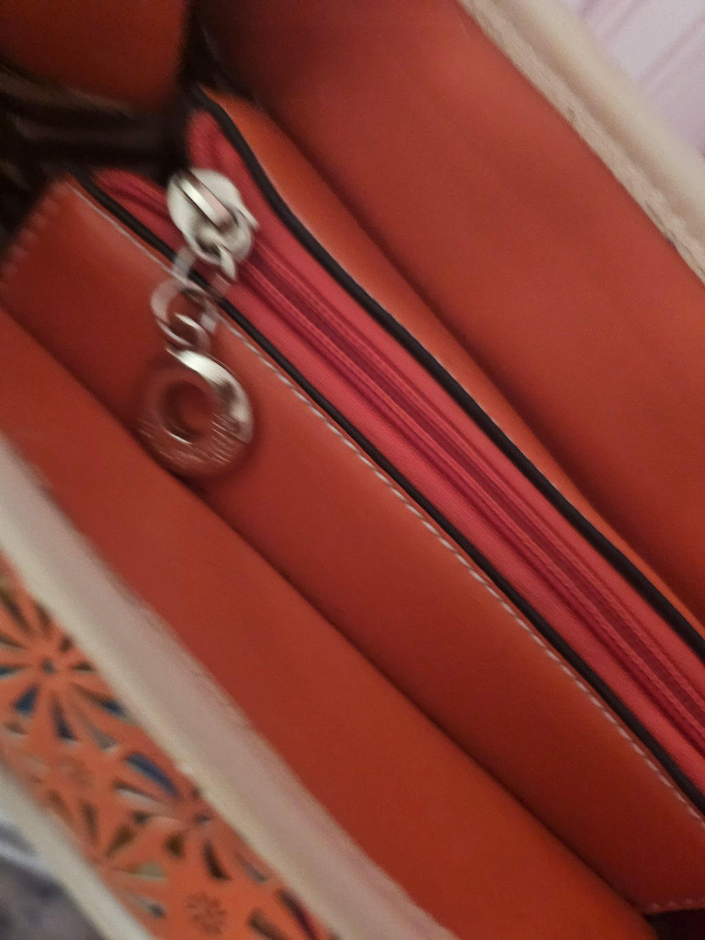 Ladies Leather Orange & Cream unusual Handbag