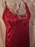 Ladies Red Satin Cami Slip with Bow Split