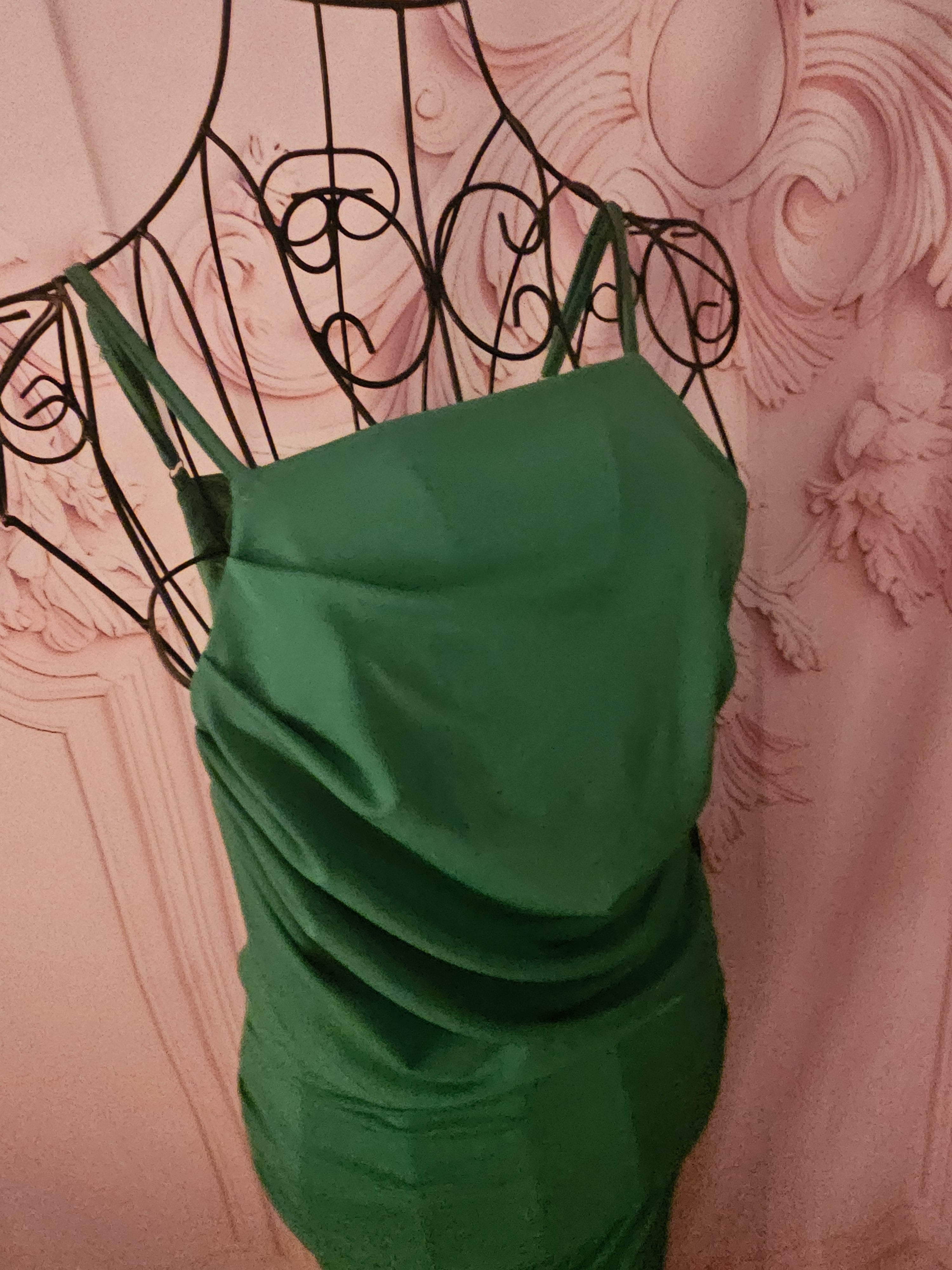 AX Paris Emerald Green Strappy Gown with Ruffle Back — Size 10