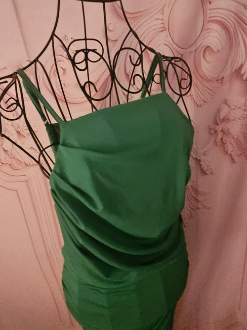 AX Paris Emerald Green Strappy Gown with Ruffle Back — Size 10