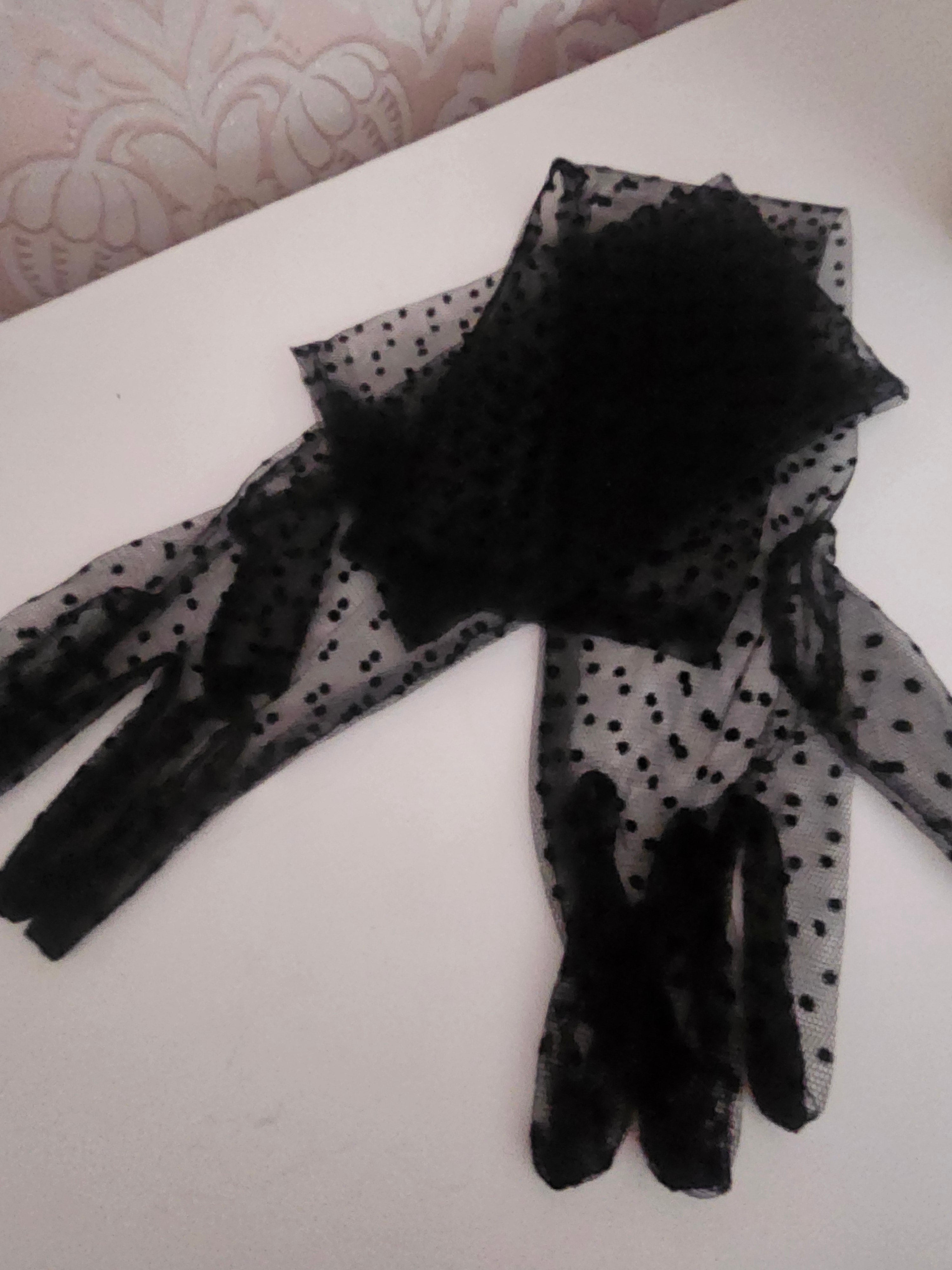 Ladies Black Long Polka Dot design Evening Gloves