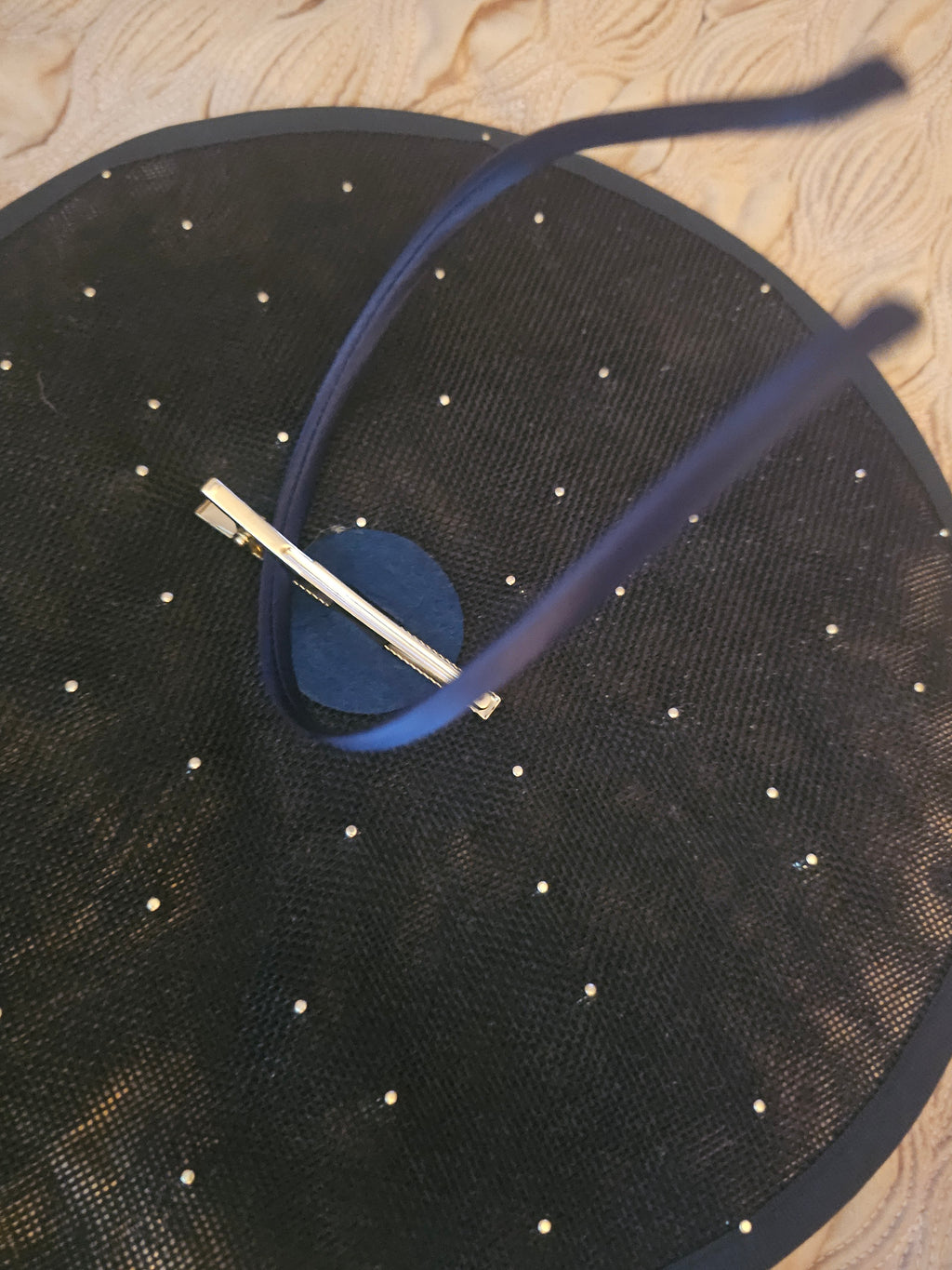 Ladies Navy Blue with Pearl Drop Design Fascinator
