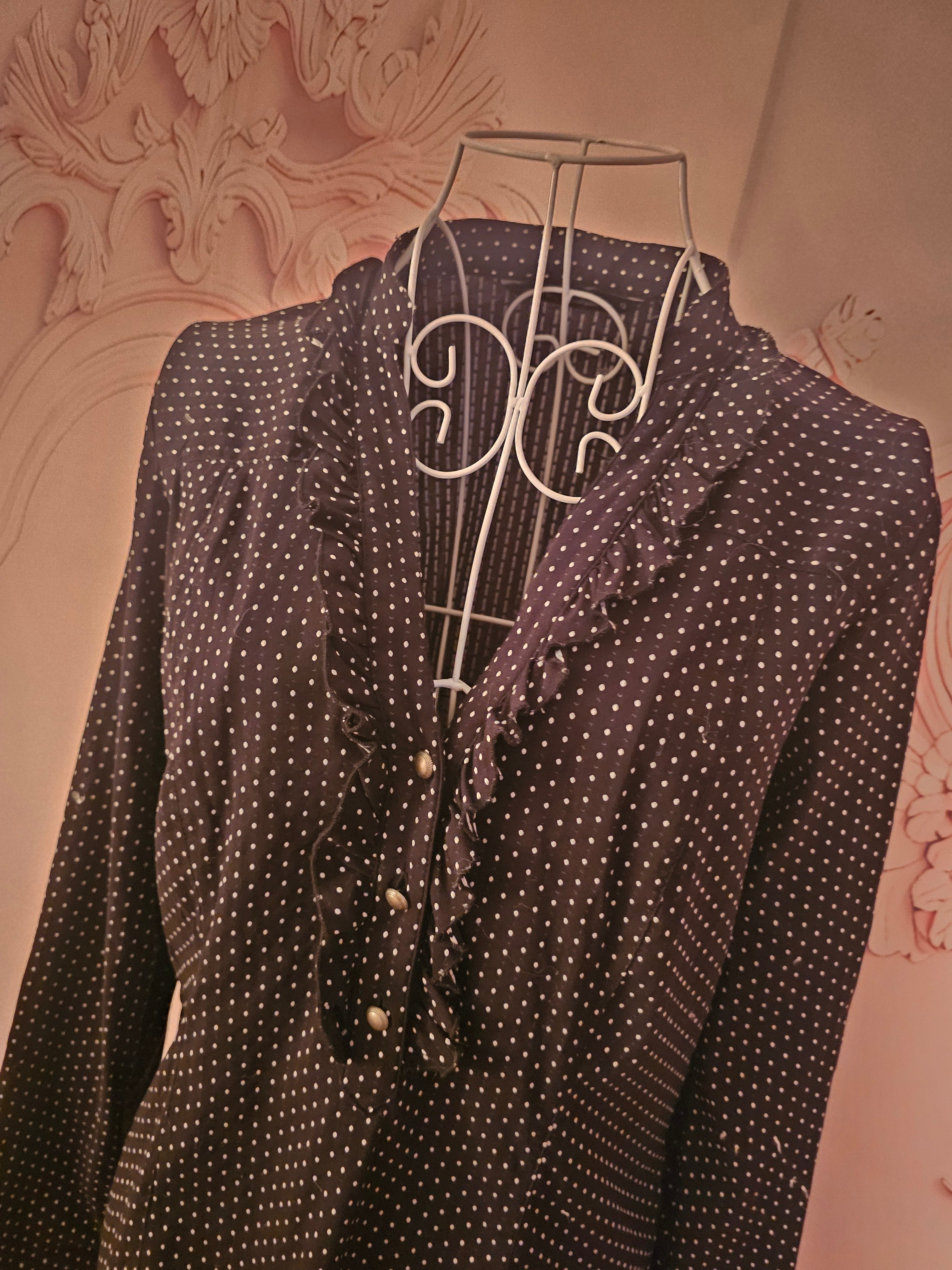 Ladies Next Black & White Polka Dot frilled Top