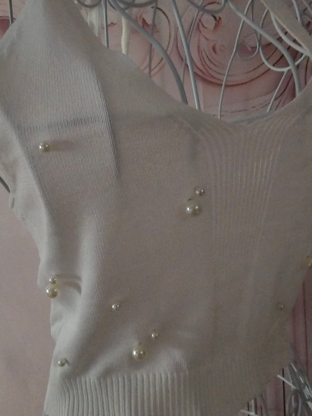 Ladies White Pearl design Knitted Halter Neck Top