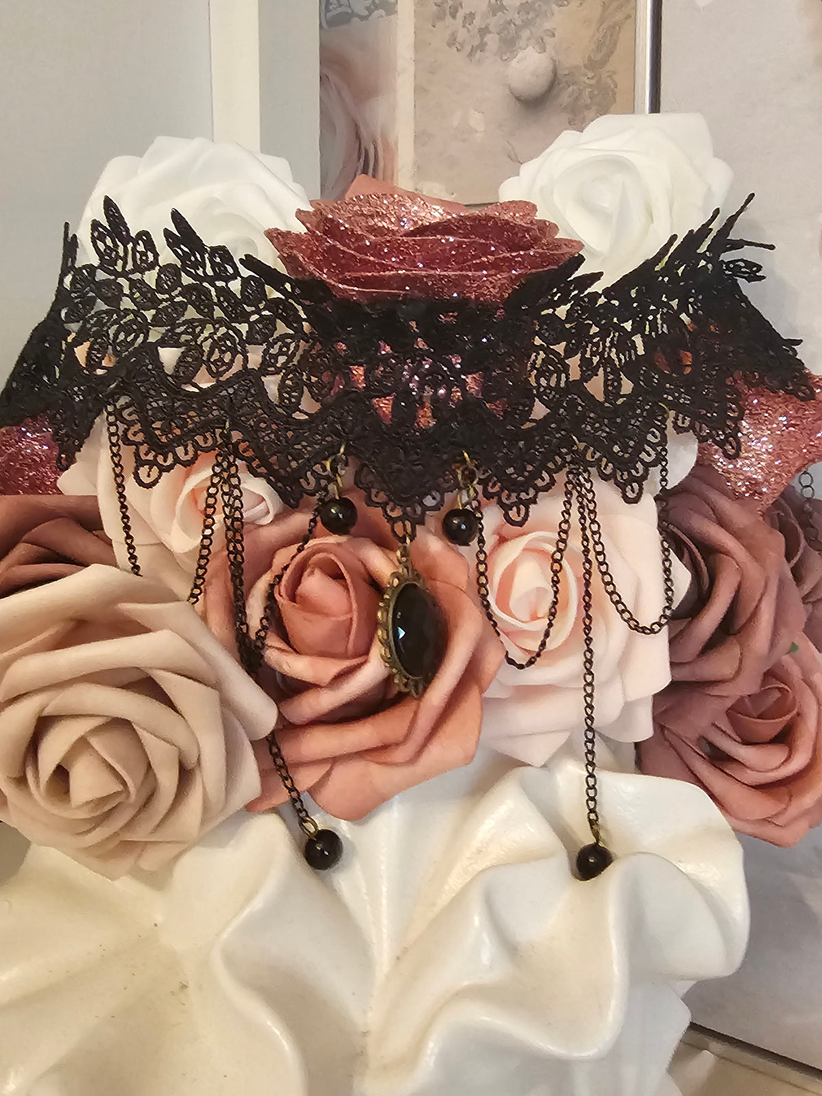 Ladies Black lacy With Jewels Choker Necklace
