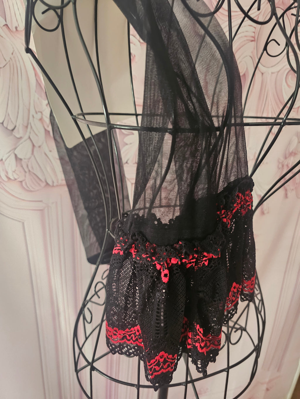 Ladies Red & Black Lacy Underwear  Set with Matching Stockings