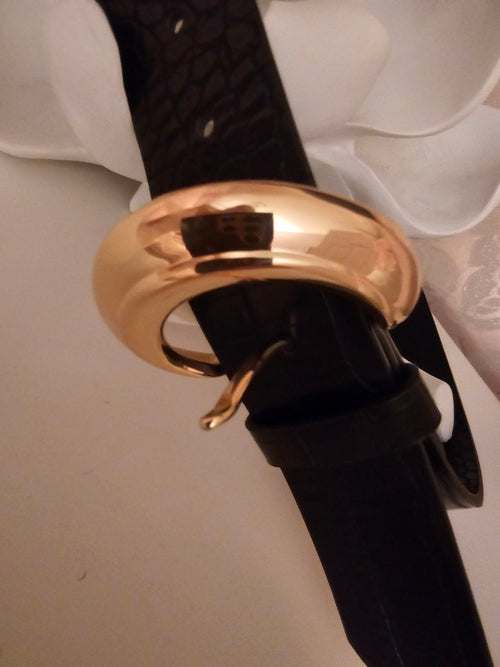 Ladies Asos black & Large double Gold buckle belt