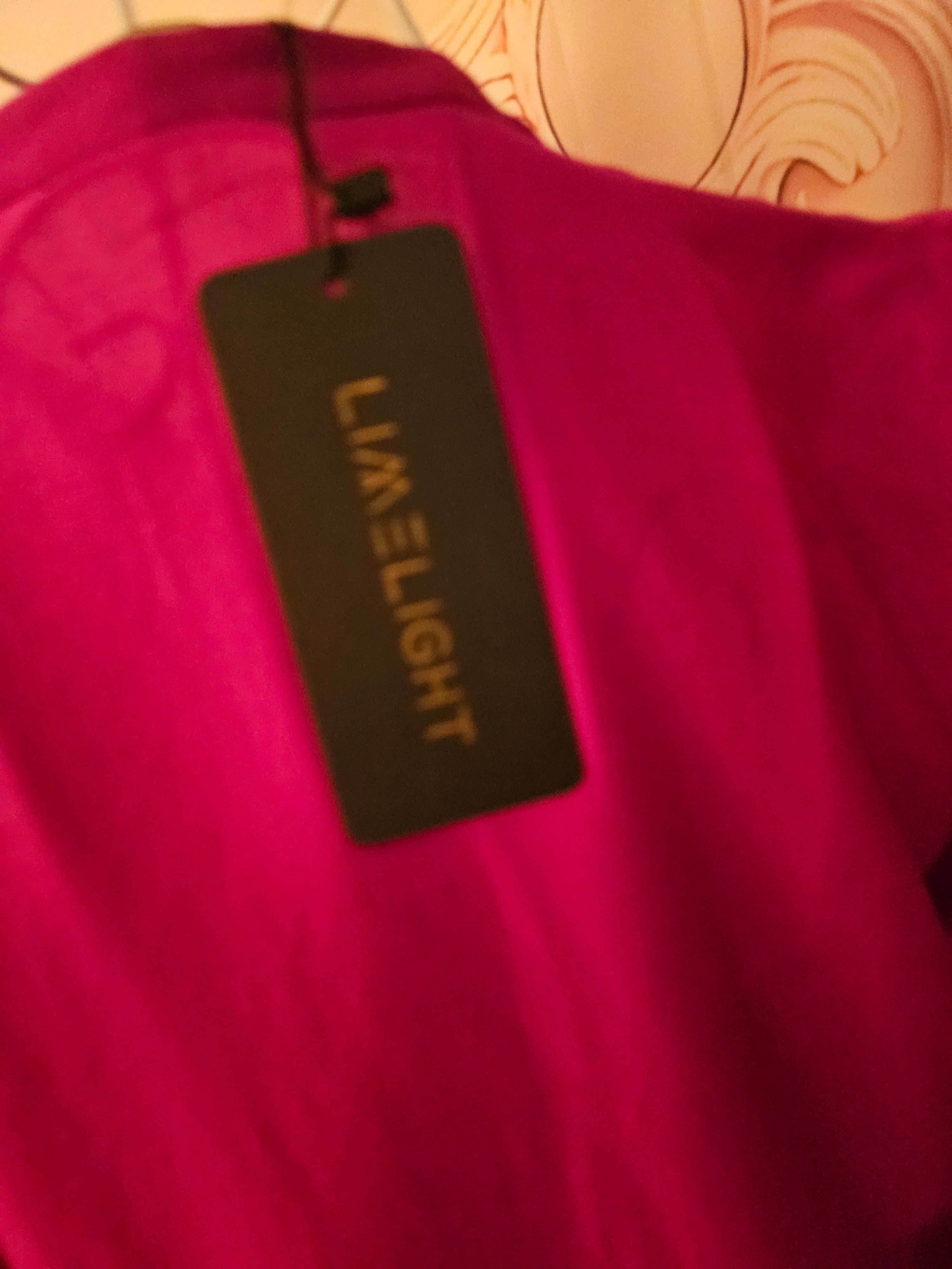 Limelight Cerise Pink Satin Embroidered Dress — 3/4 Sleeve — Size S