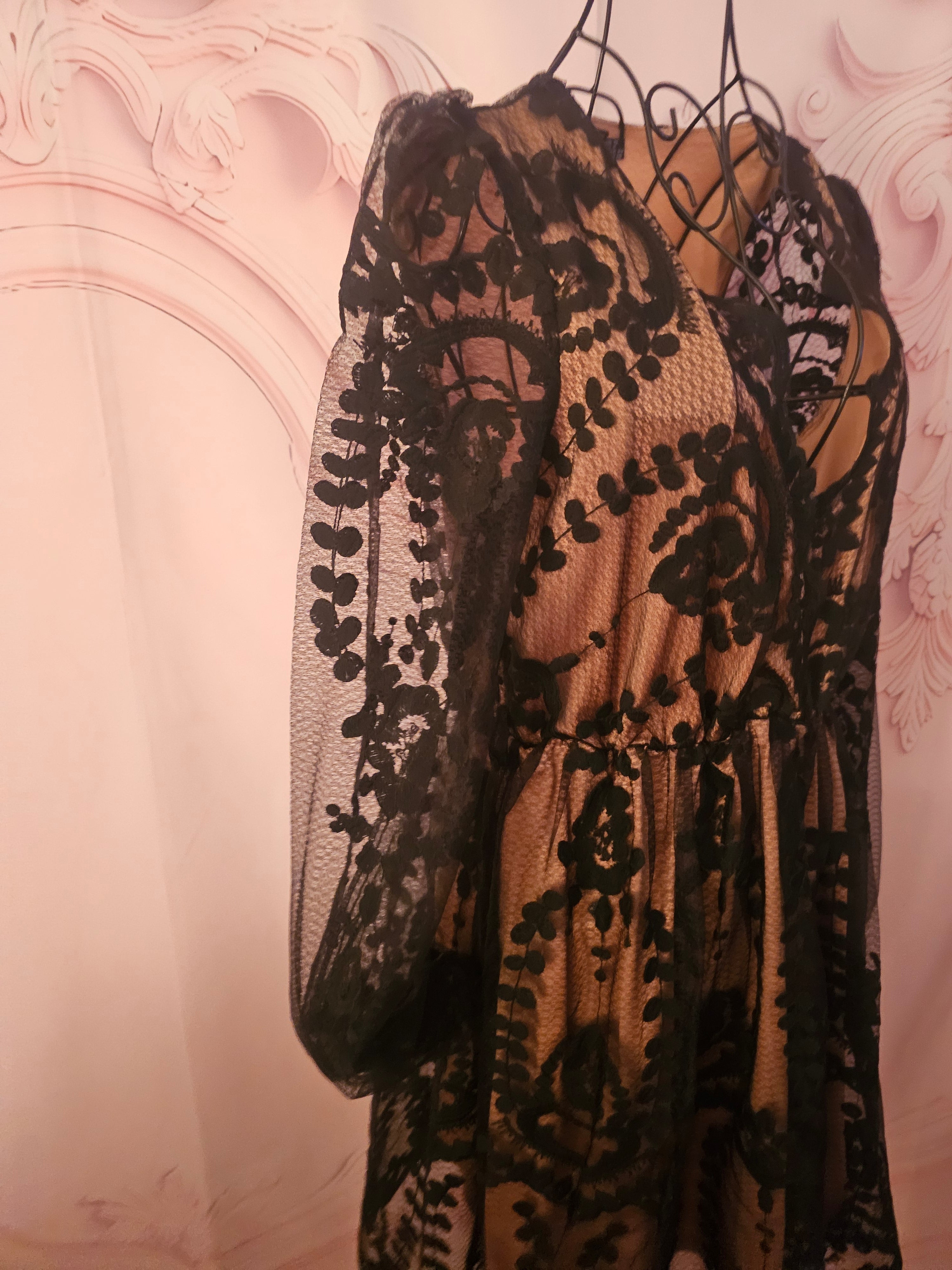 Ladies black lacy boohoo evening dress