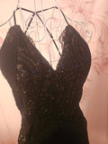 Ladies black evening sequenced fringed cocktail dress