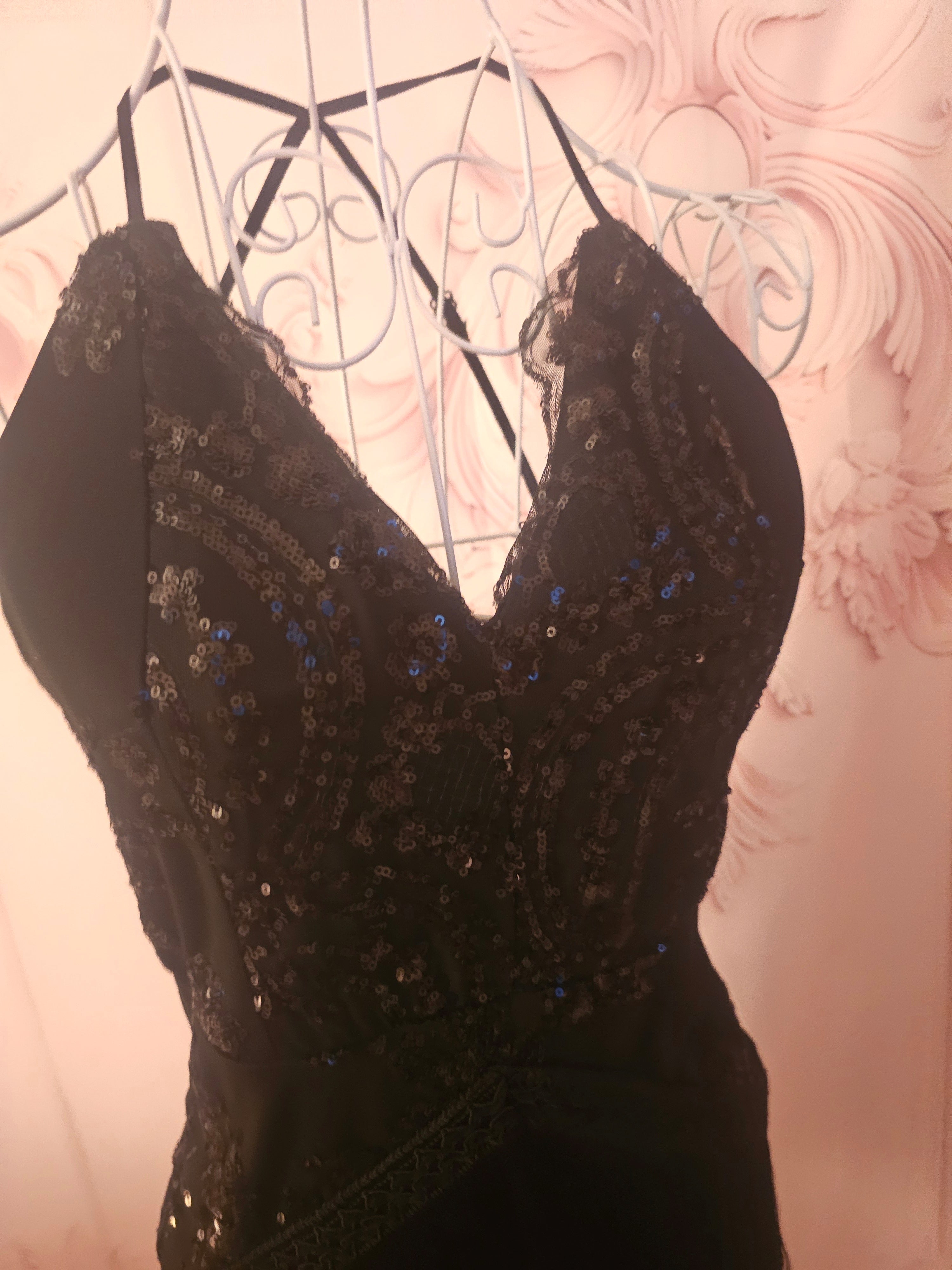 Ladies black evening sequenced fringed cocktail dress