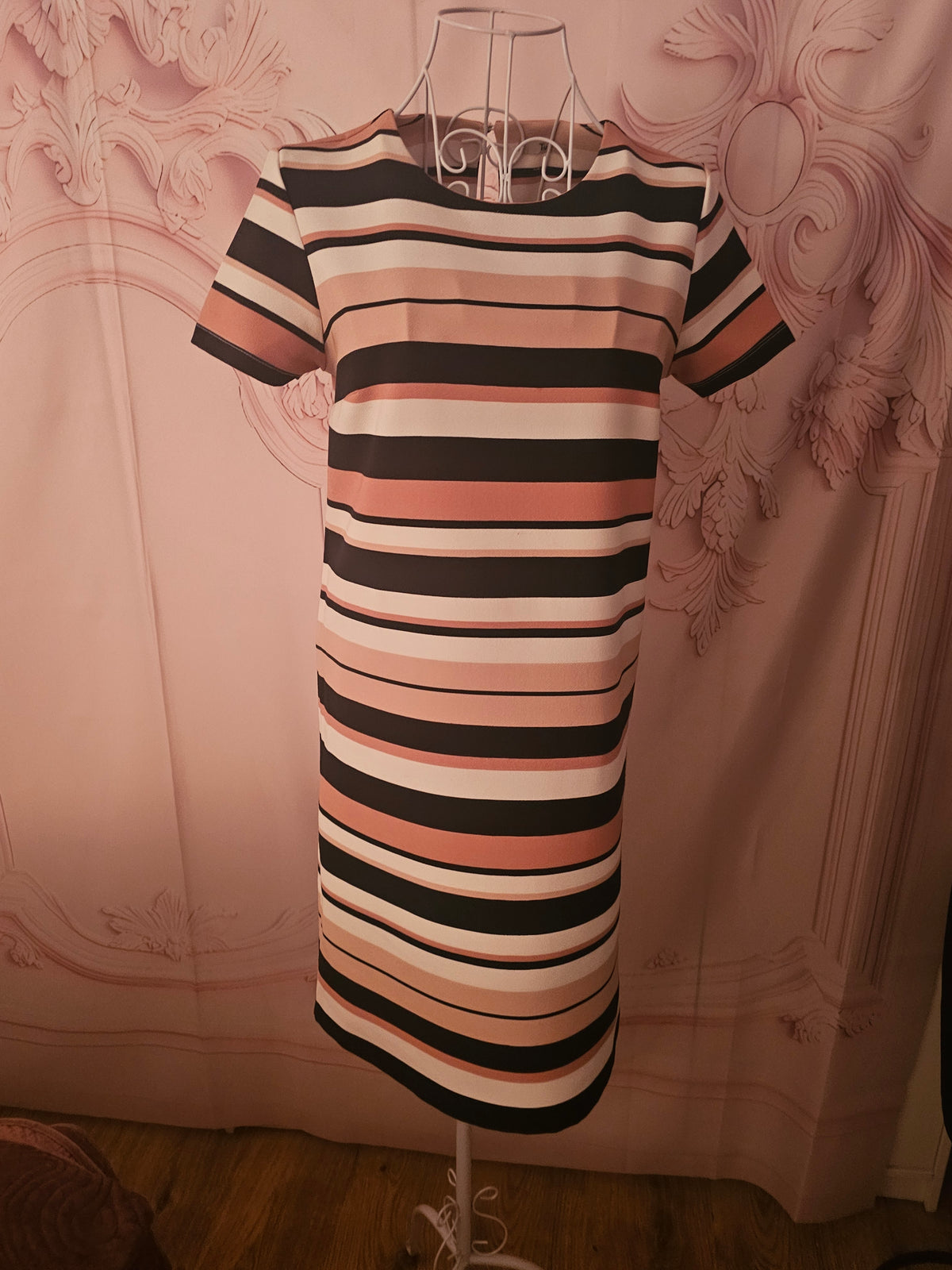 Ladies pink, navy blue & cream stripped dress