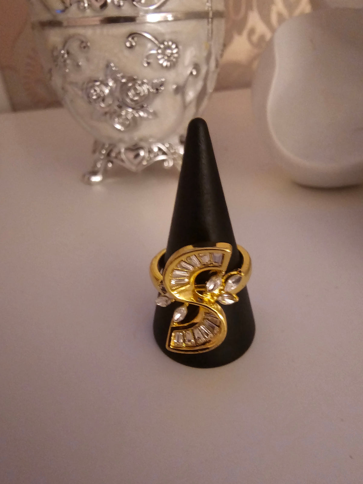 Ladies Yellow Gold with Diamond Swirl Design Dress Ring
