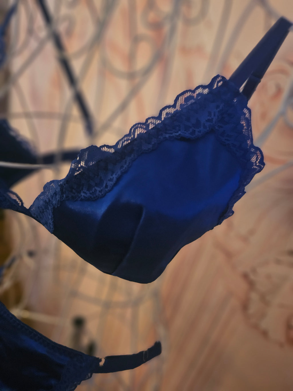 Ladies Royal Blue Satin Underwear Set
