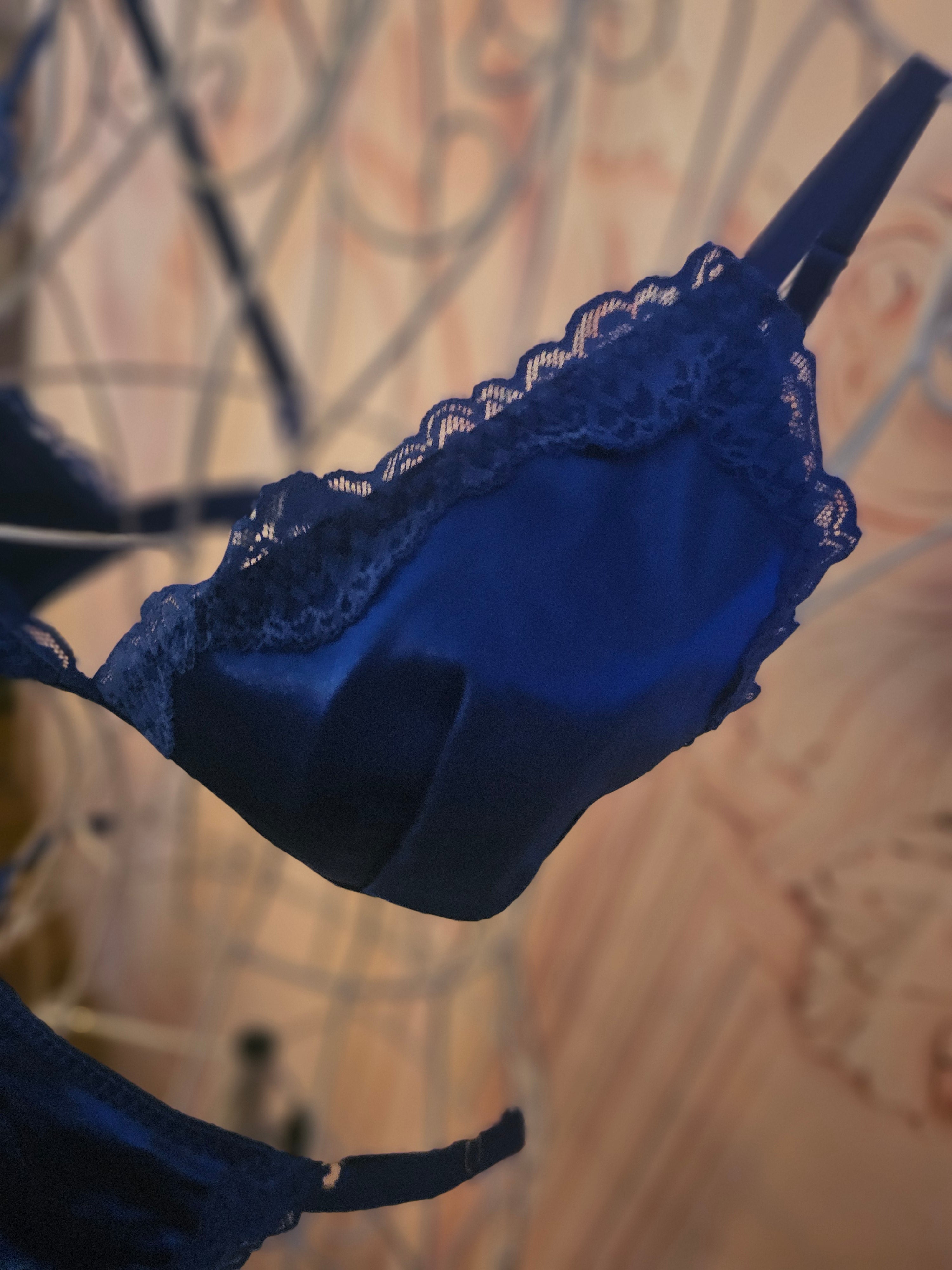Ladies Royal Blue Satin Underwear Set
