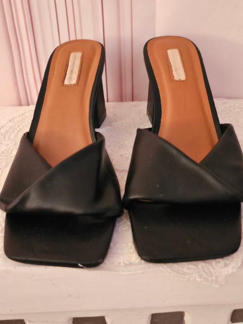 Black Cross Over Backless Heels