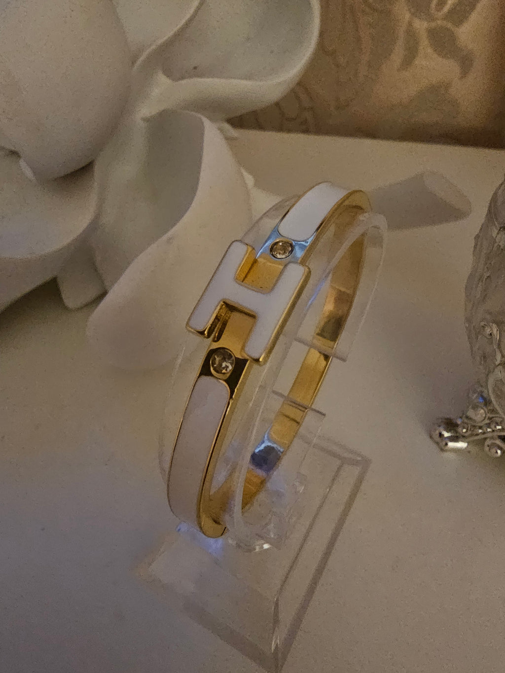 Ladies White & Gold Hermes Style Bangle