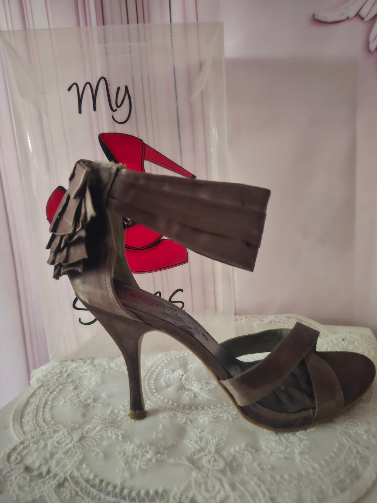 Ladies Bronze Coloured Strappy Stilletto Heels