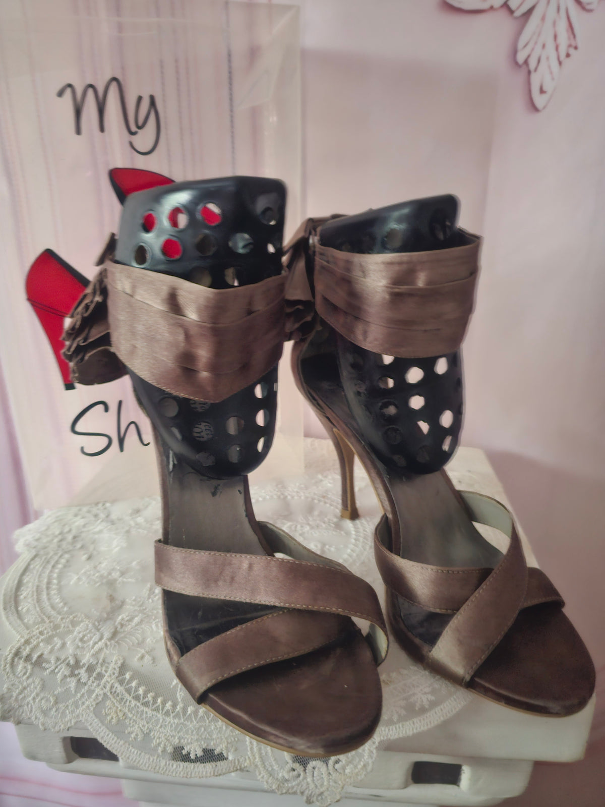 Ladies Bronze Coloured Strappy Stilletto Heels