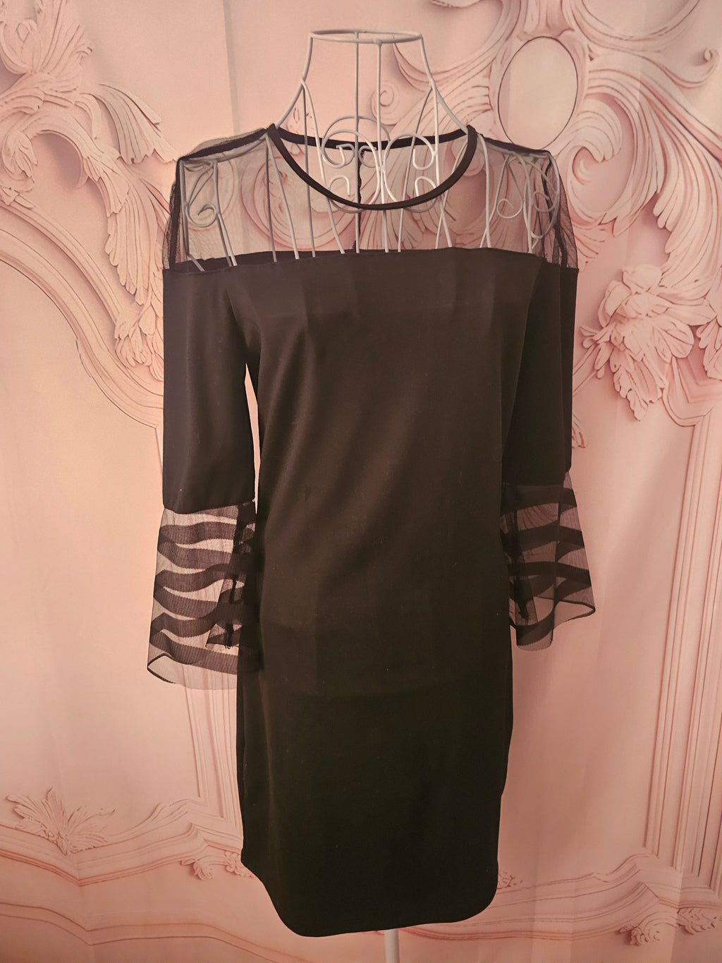 Ladies Black with Mesh Transparent neckline & cuffs
