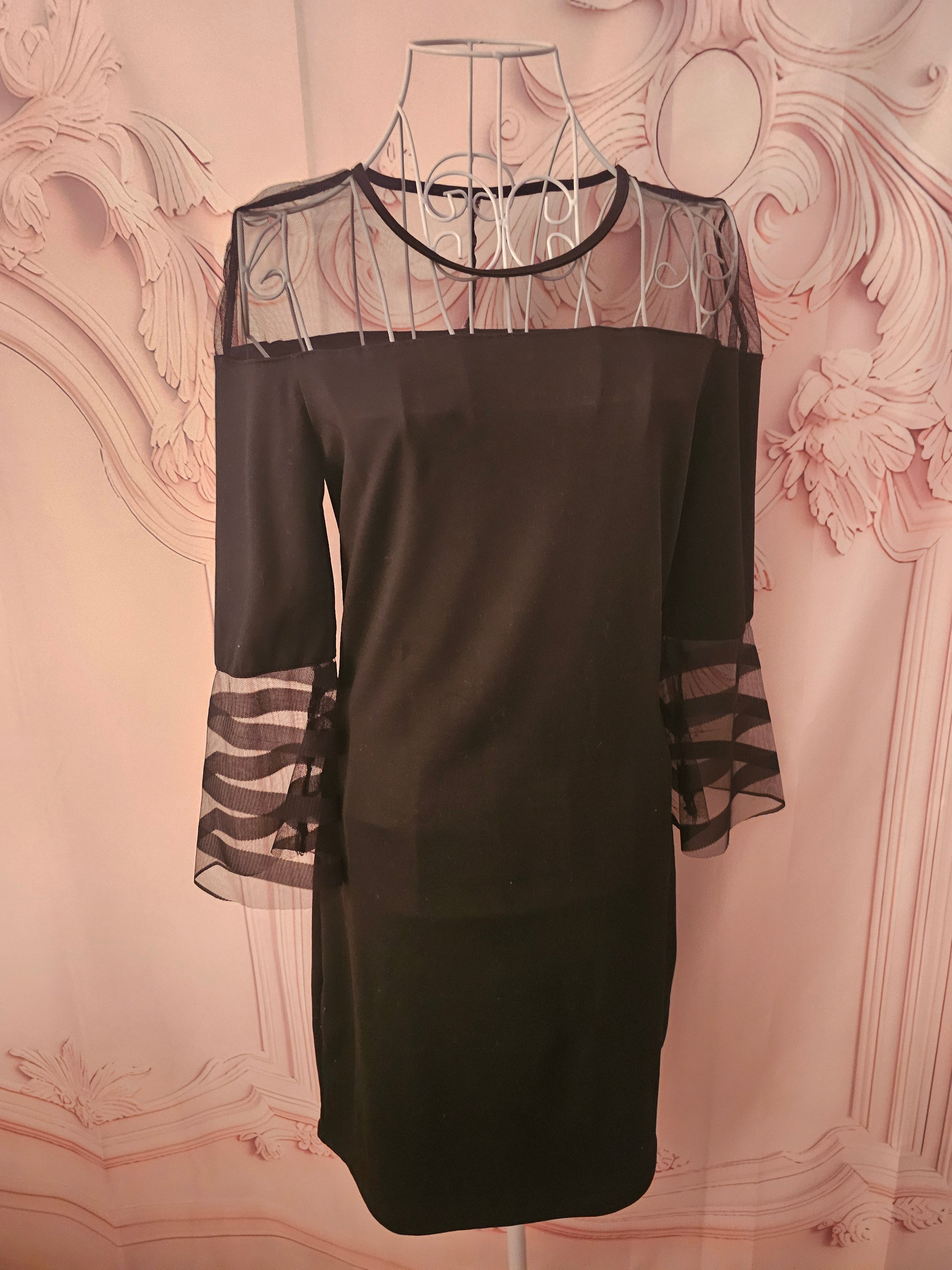 Ladies Black with Mesh Transparent neckline & cuffs