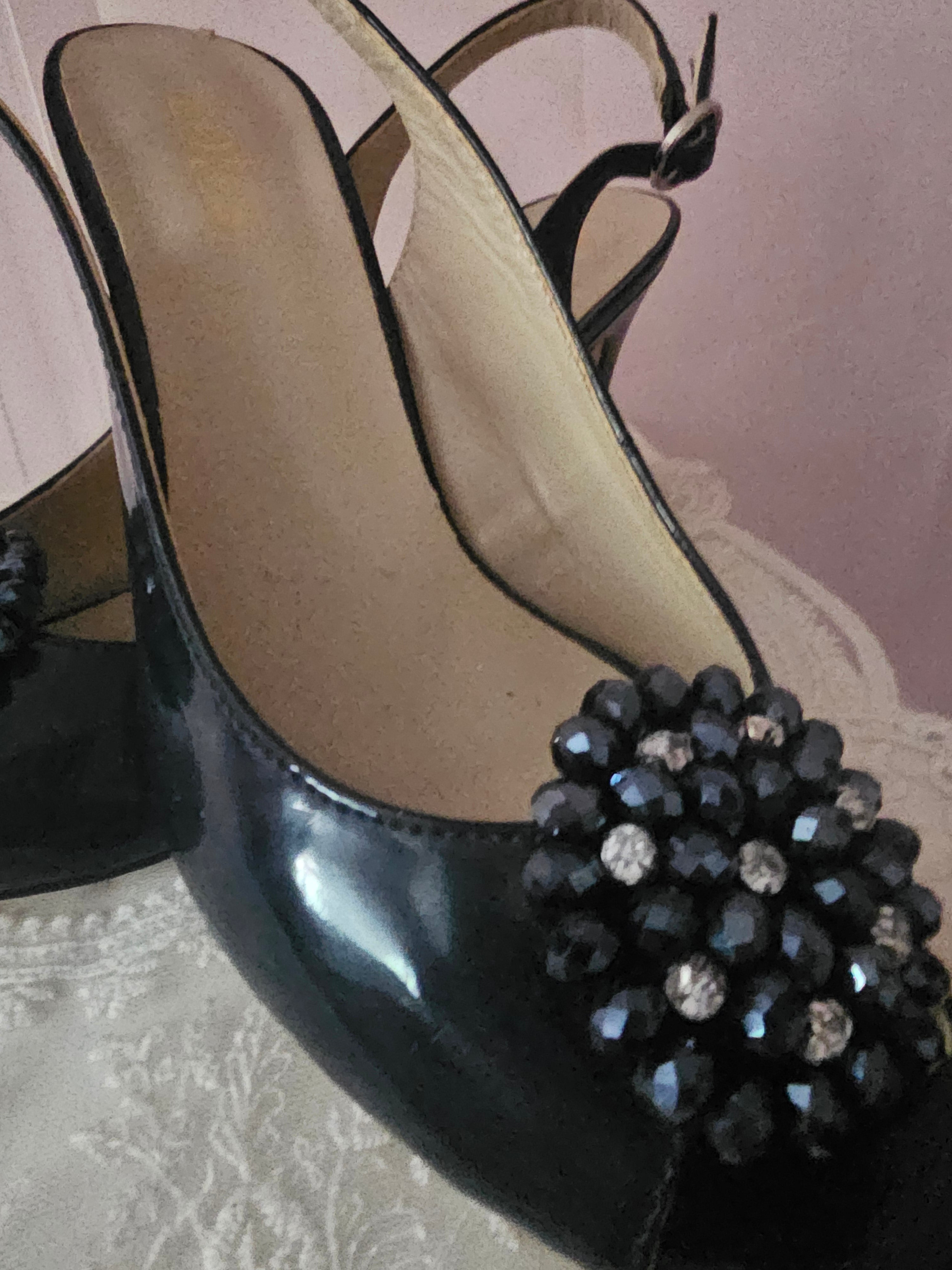 Ladies Lotus Navy Blue Patient Slingbacks