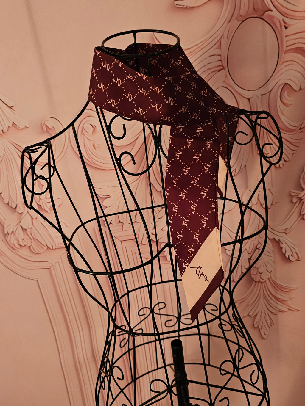Ladies Burgundy & Cream Silk Necktie