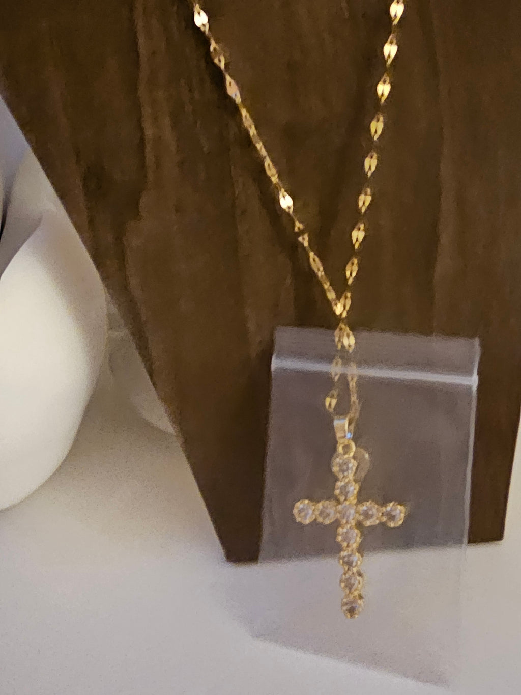 Ladies Gold Necklace with Gold Diamonte Cross Pendant