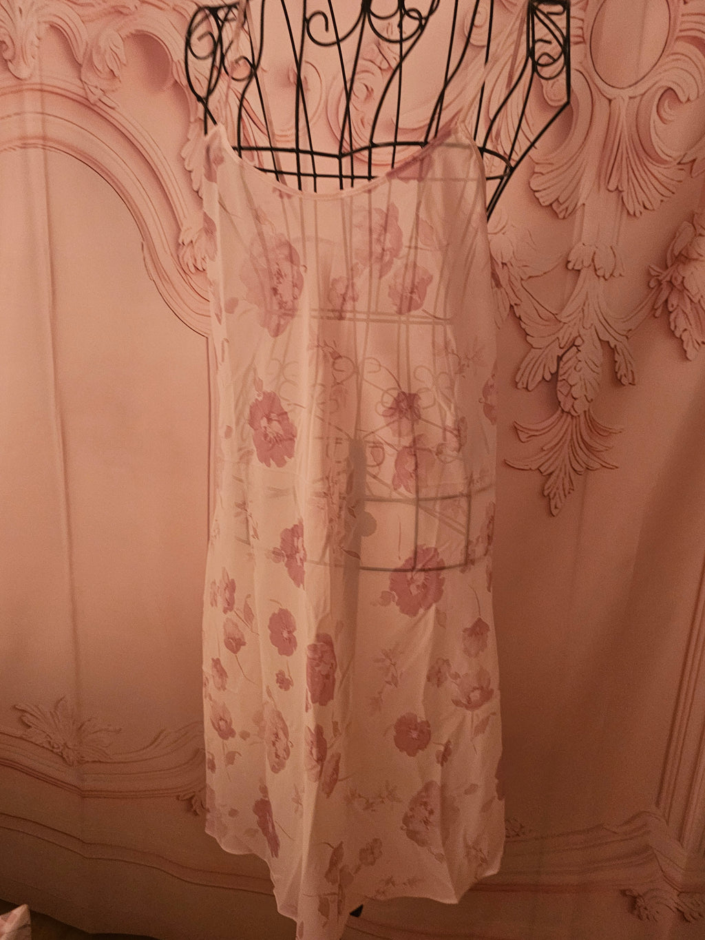 Ladies Pale Pink Floral Berkertex Chiffon Negligee