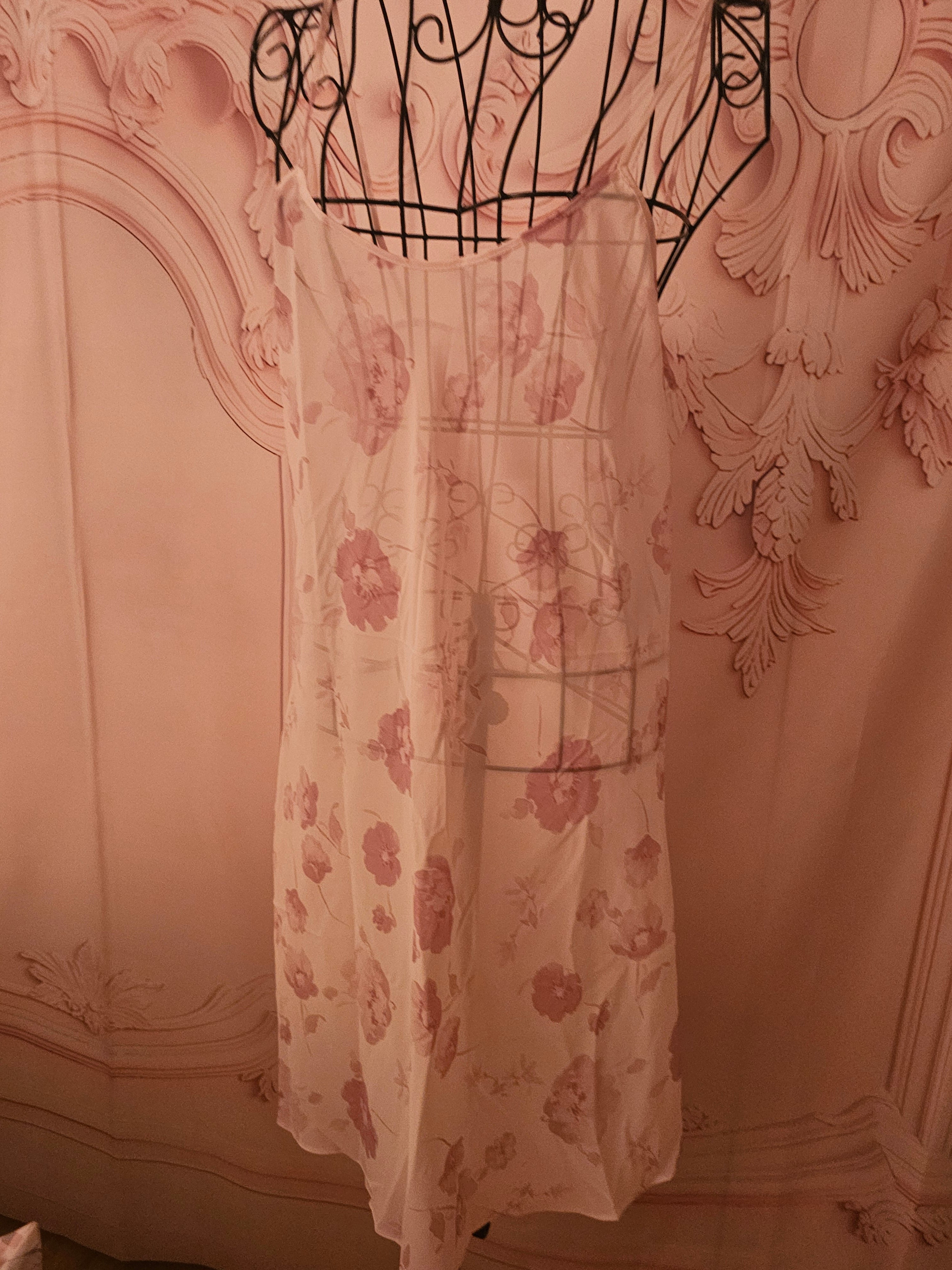 Ladies Pale Pink Floral Berkertex Chiffon Negligee