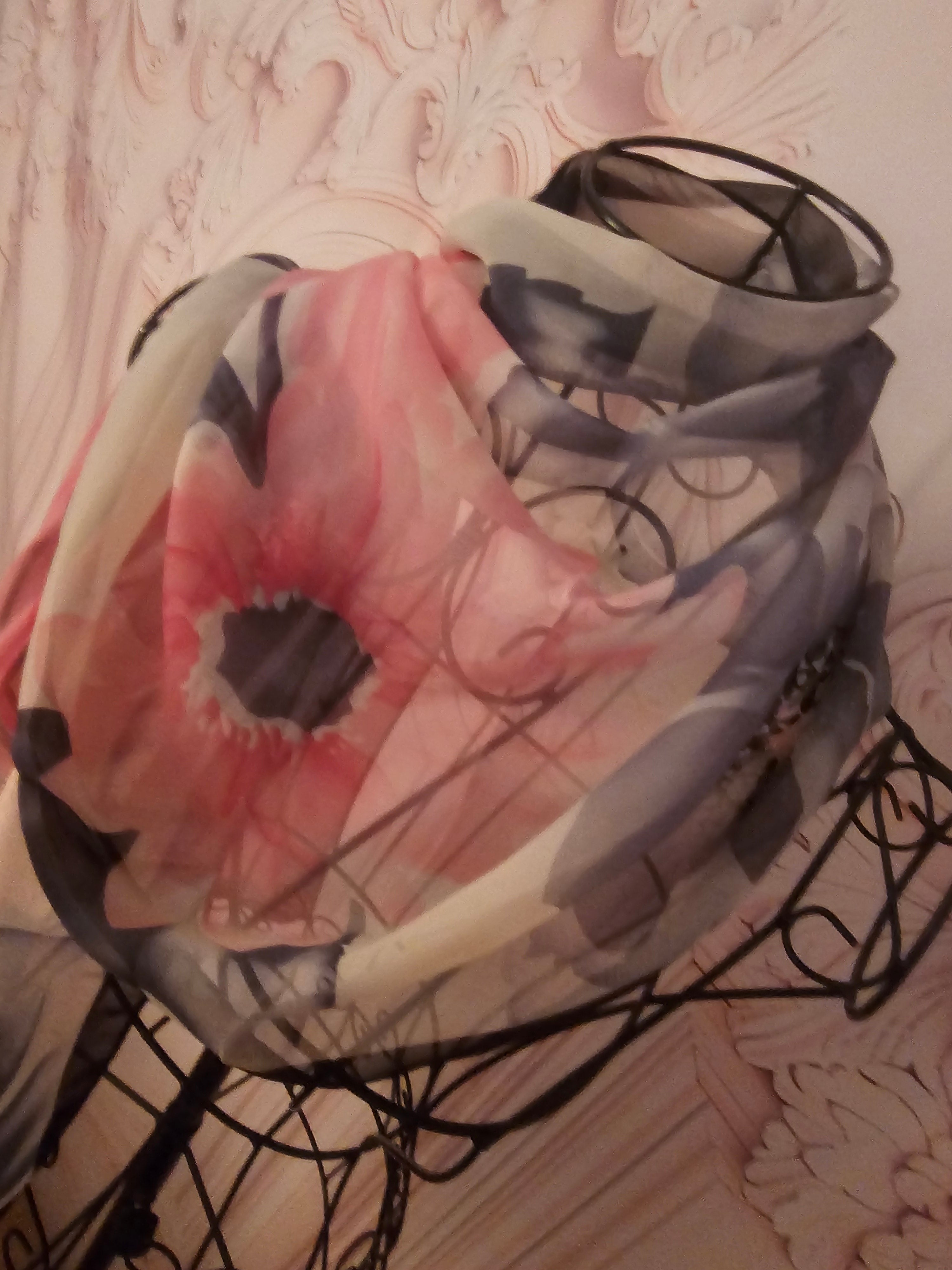 Ladies Pink, Black & White floral Design Silk Blend Neck/Head Scarf