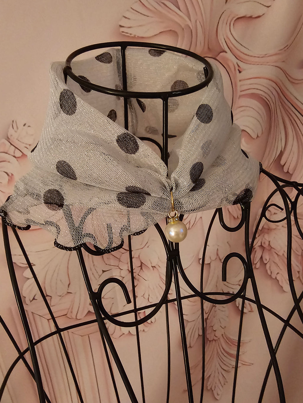 Ladies fancy Black and White Polka Dot Neck Scarf