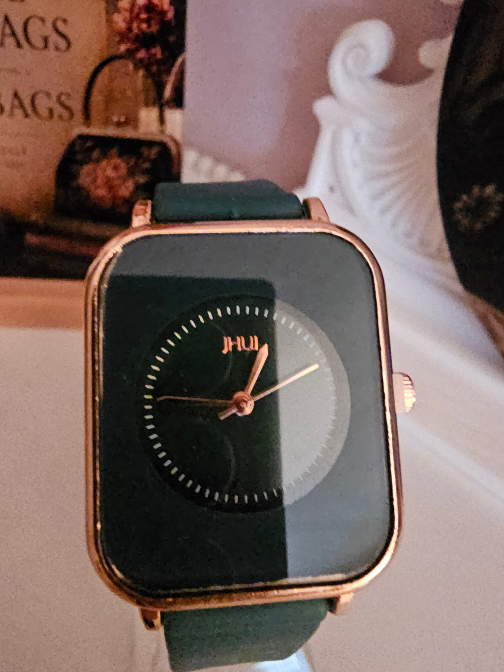 Ladies Dark Green Silicone Strap Watch