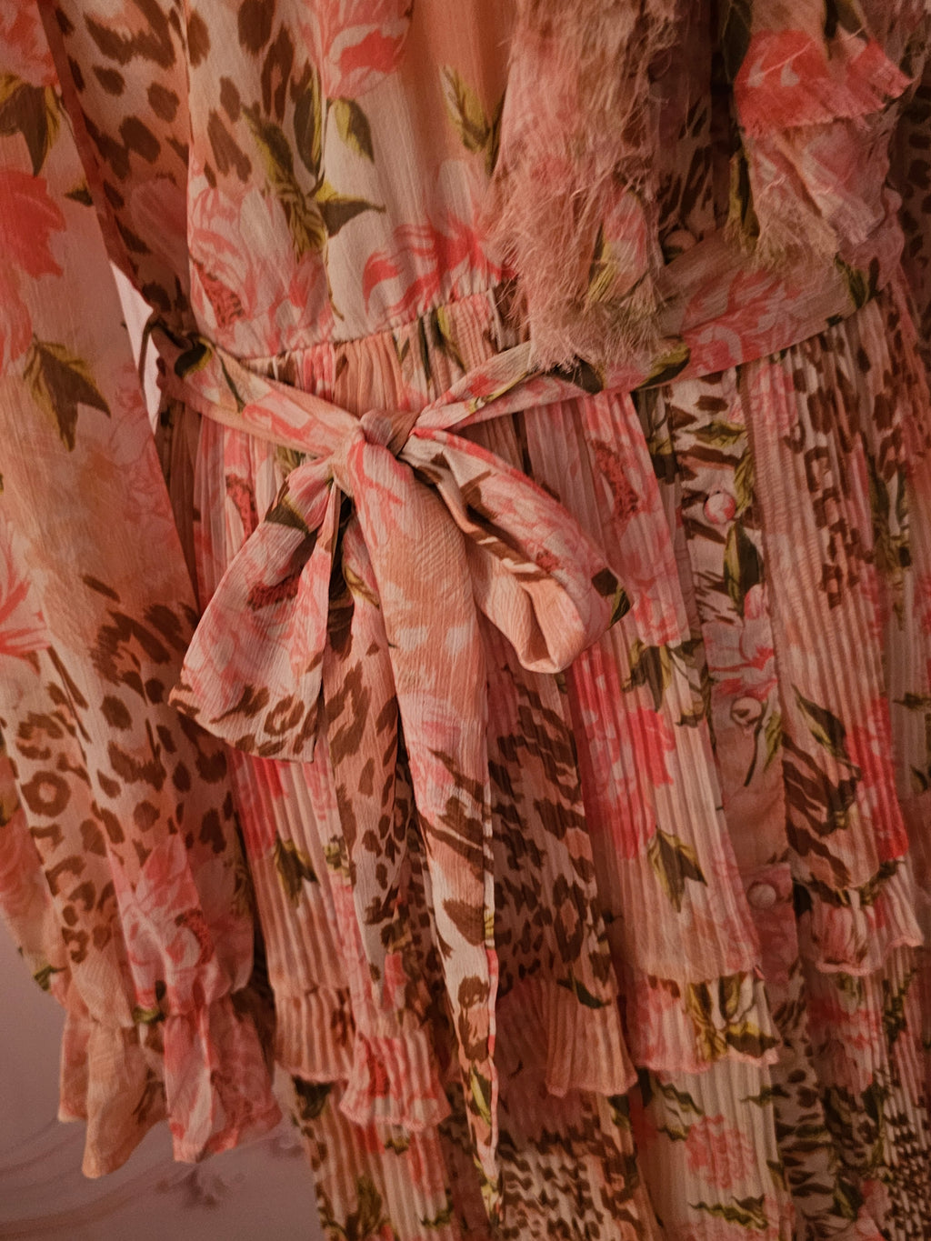 River Island Peach Floral Ra Ra Dress with Detachable Belt — Size 12