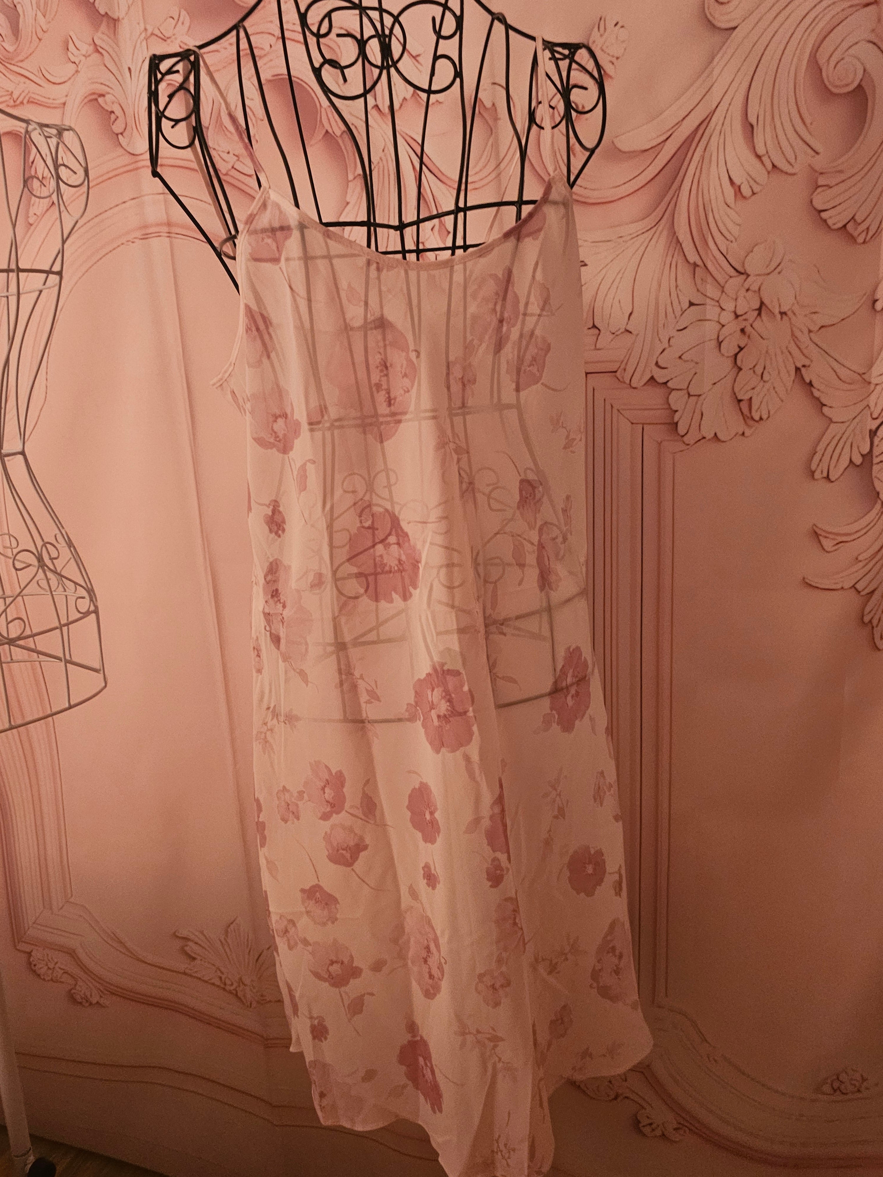 Ladies Pale Pink Floral Berkertex Chiffon Negligee