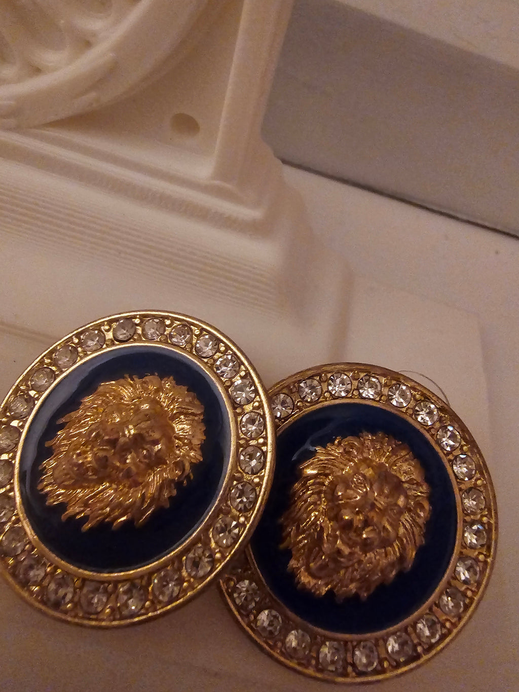 Ladies x 2 versace style design navy blue and pink earrings