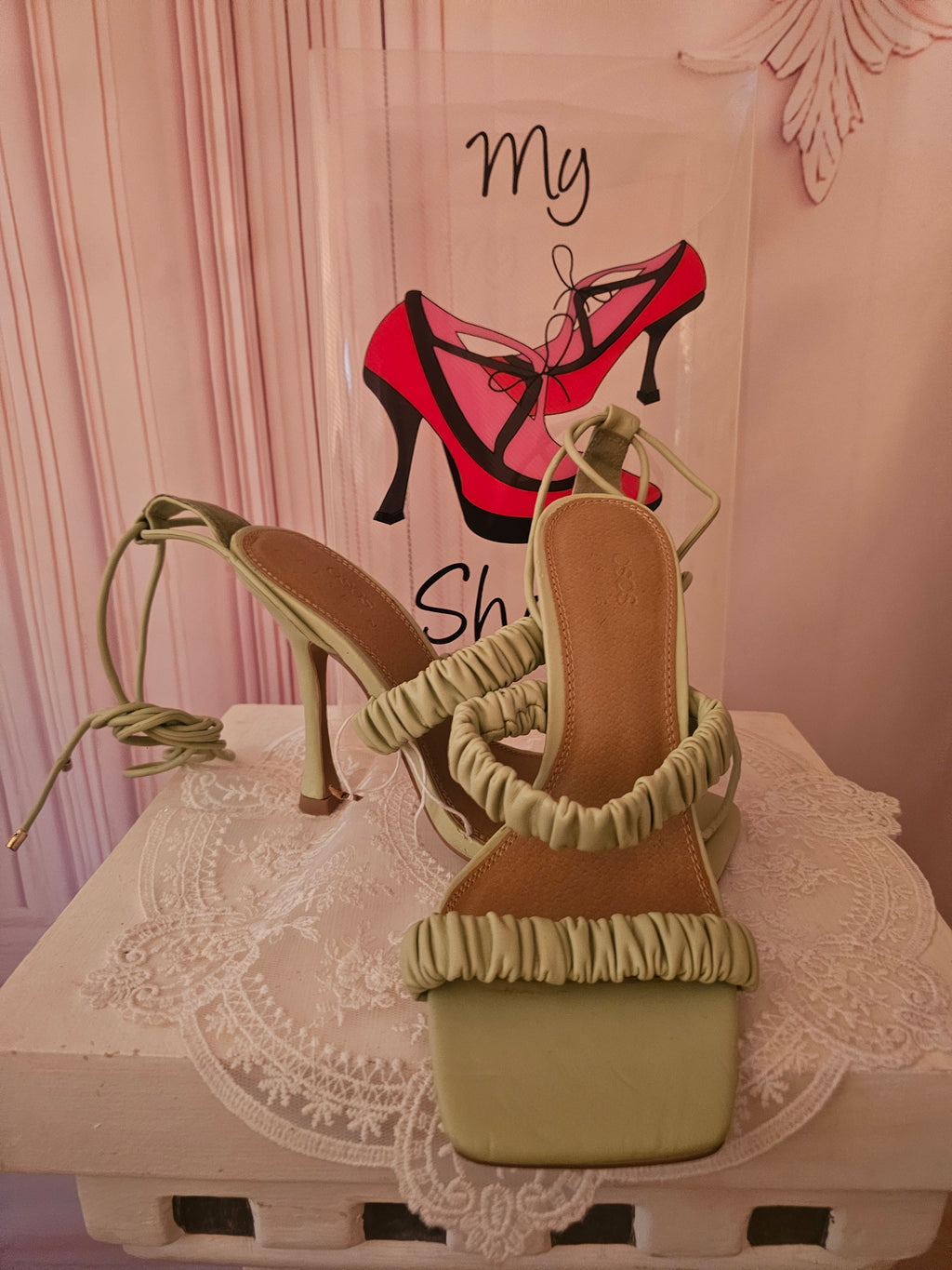 Ladies Lime Green Asos Strappy Toeless High Heels