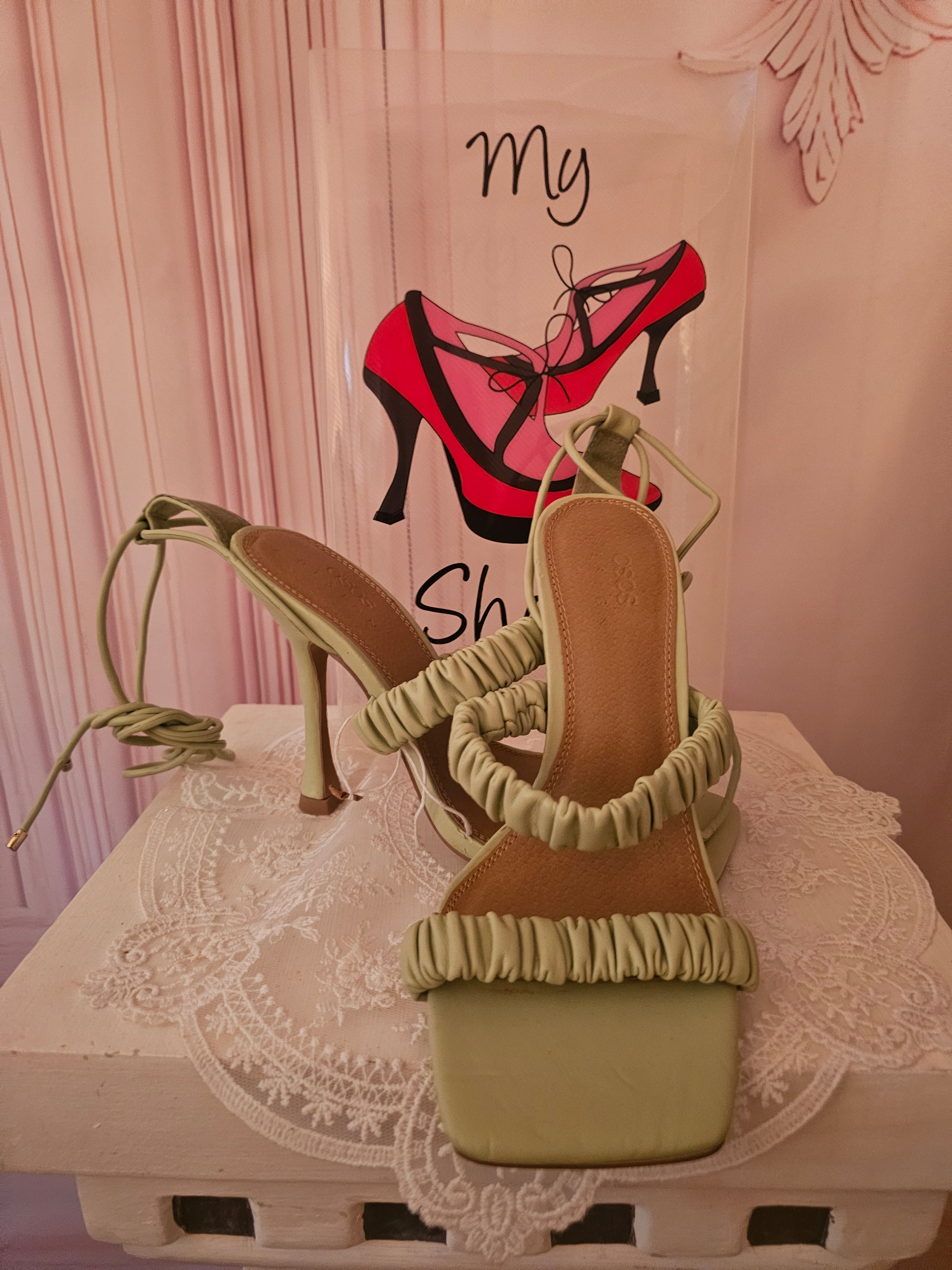 Ladies Lime Green Asos Strappy Toeless High Heels