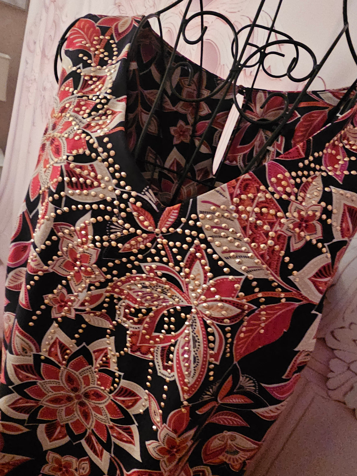 Ladies Red Floral Gold Beaded M &  Co classy dress