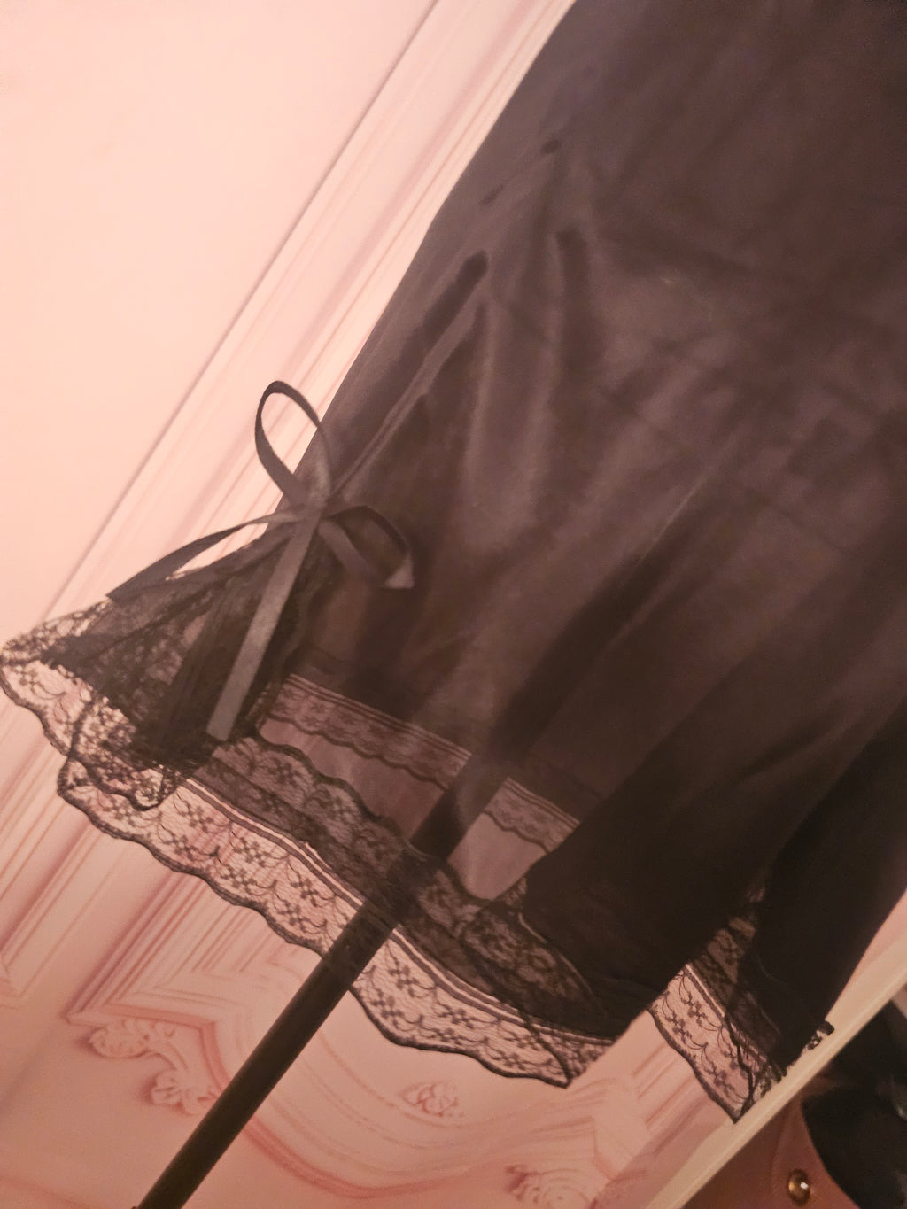 Ladies Black Silky Night Slip with Matching Gstring