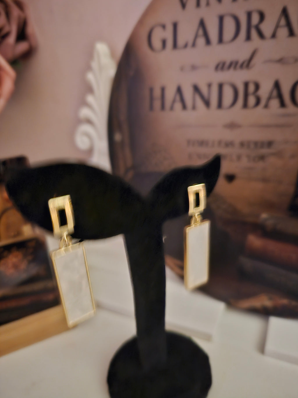 Ladies White Rectangle Droplet Design Earrings