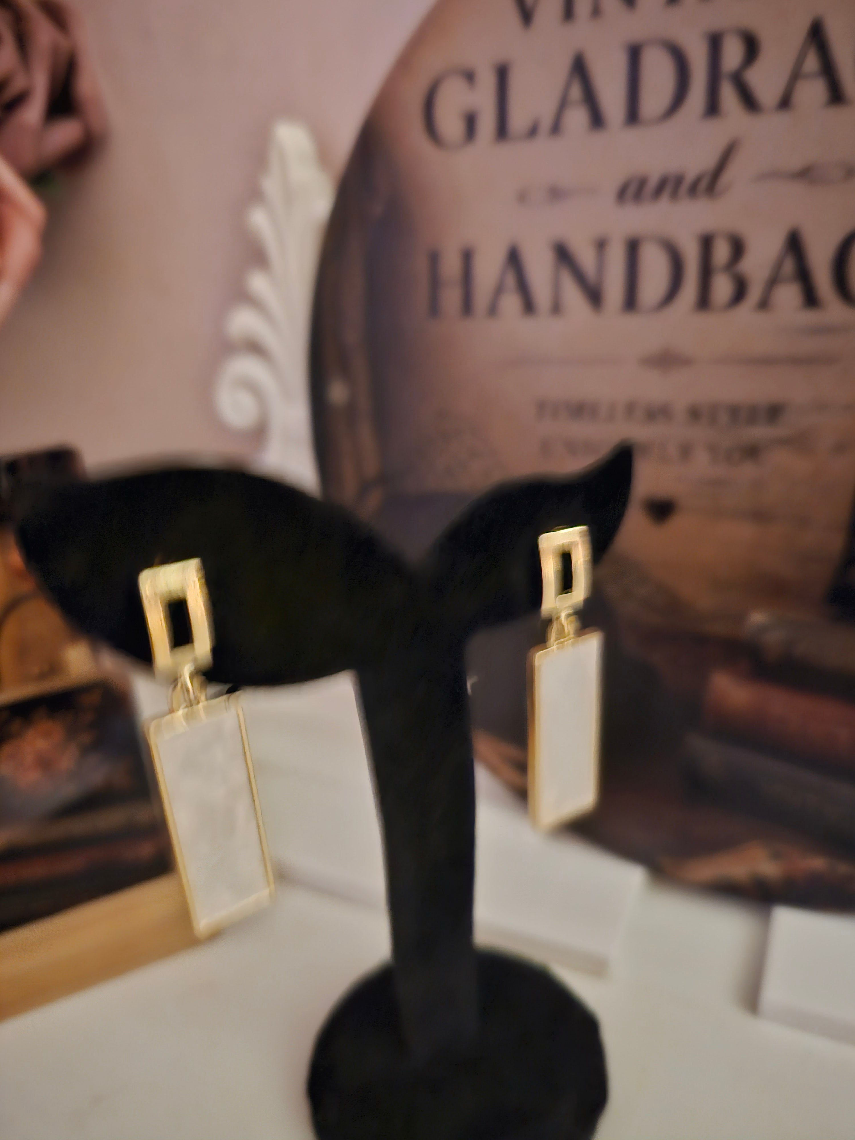 Ladies White Rectangle Droplet Design Earrings