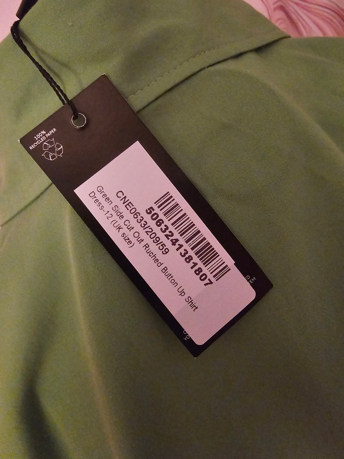 Ladies Green Pretty Little Thing Shirt Dress with Ruffled Sides