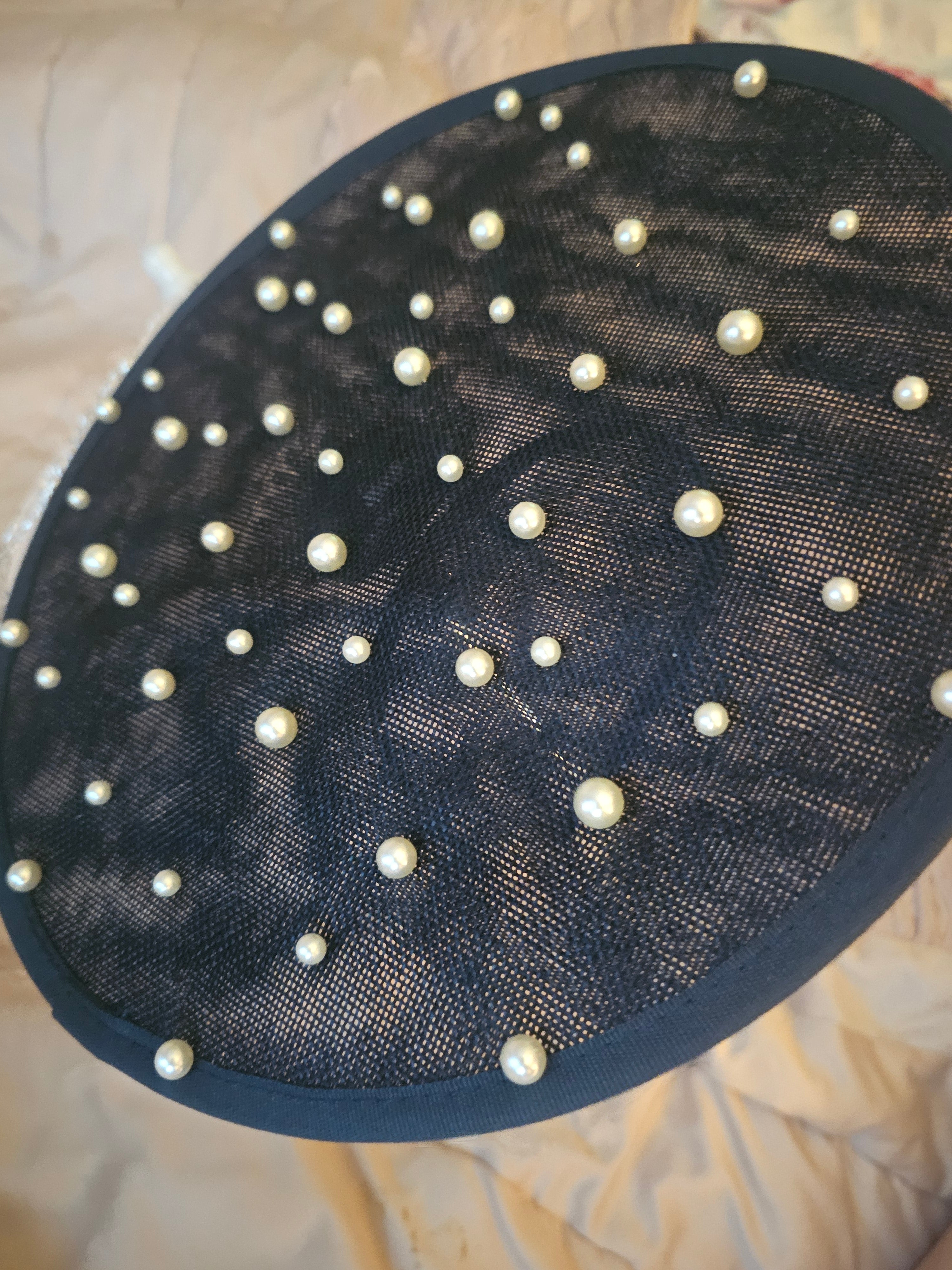 Ladies Navy Blue with Pearl Drop Design Fascinator