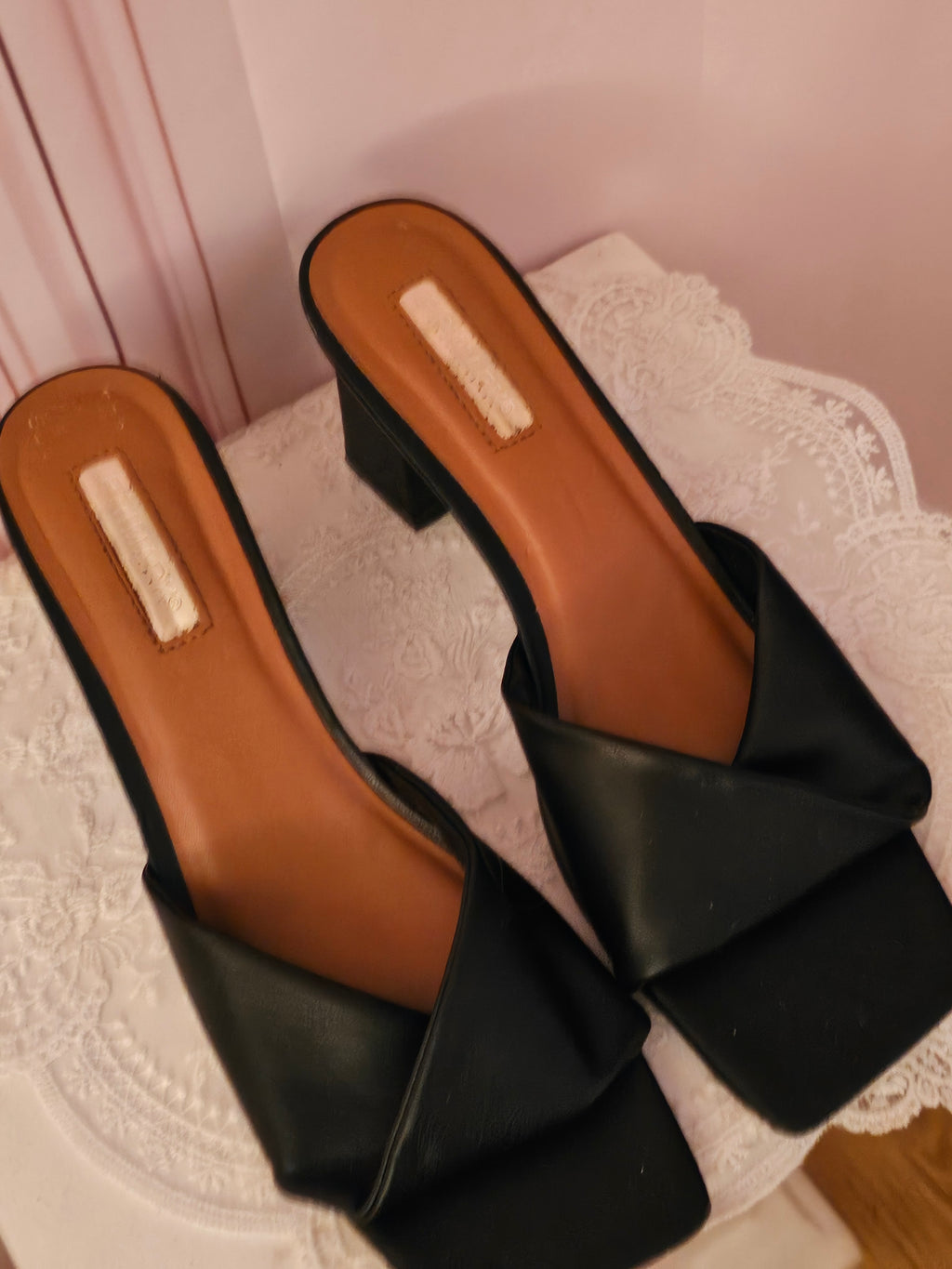 Black Cross Over Backless Heels