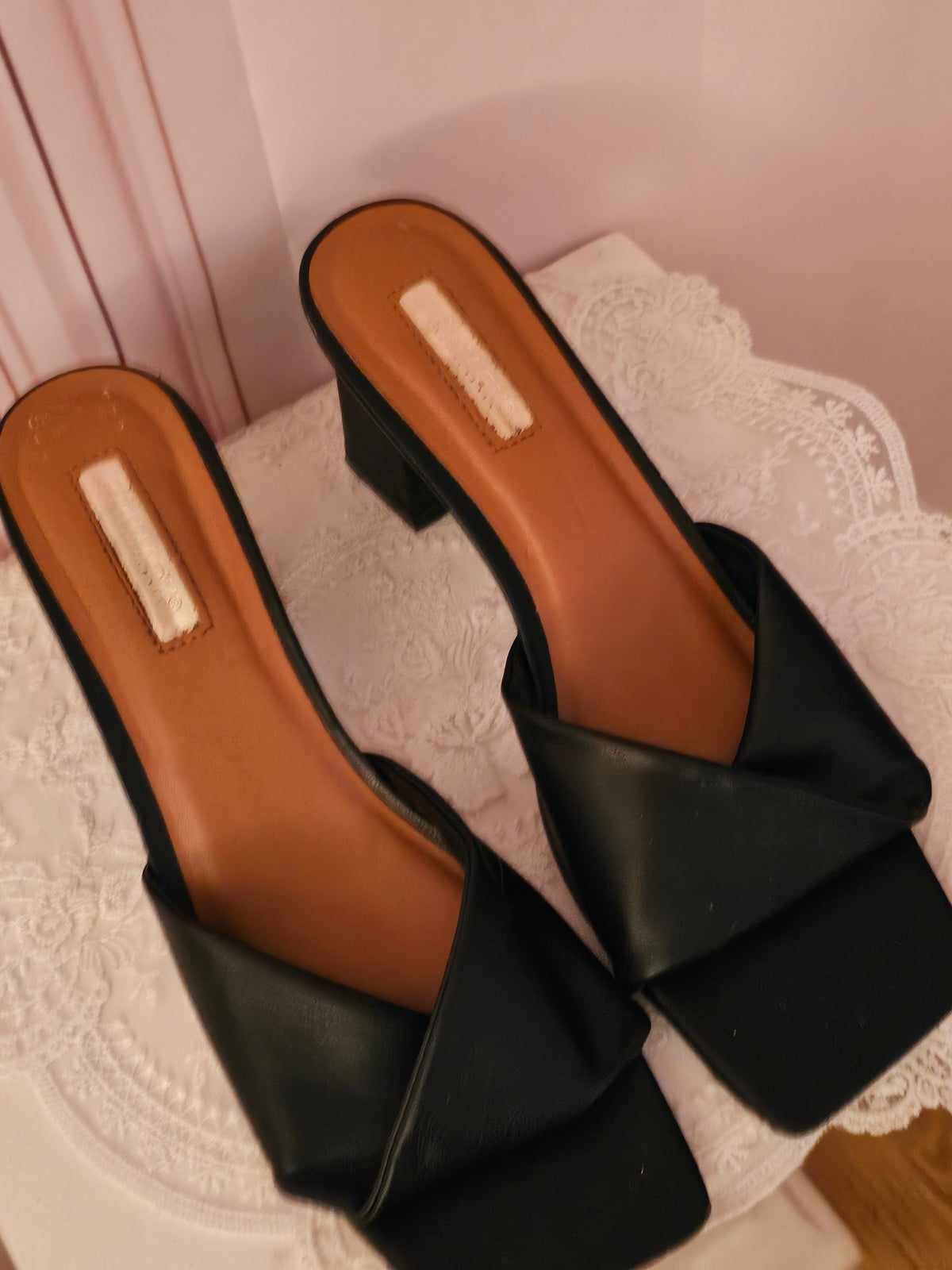Black Cross Over Backless Heels