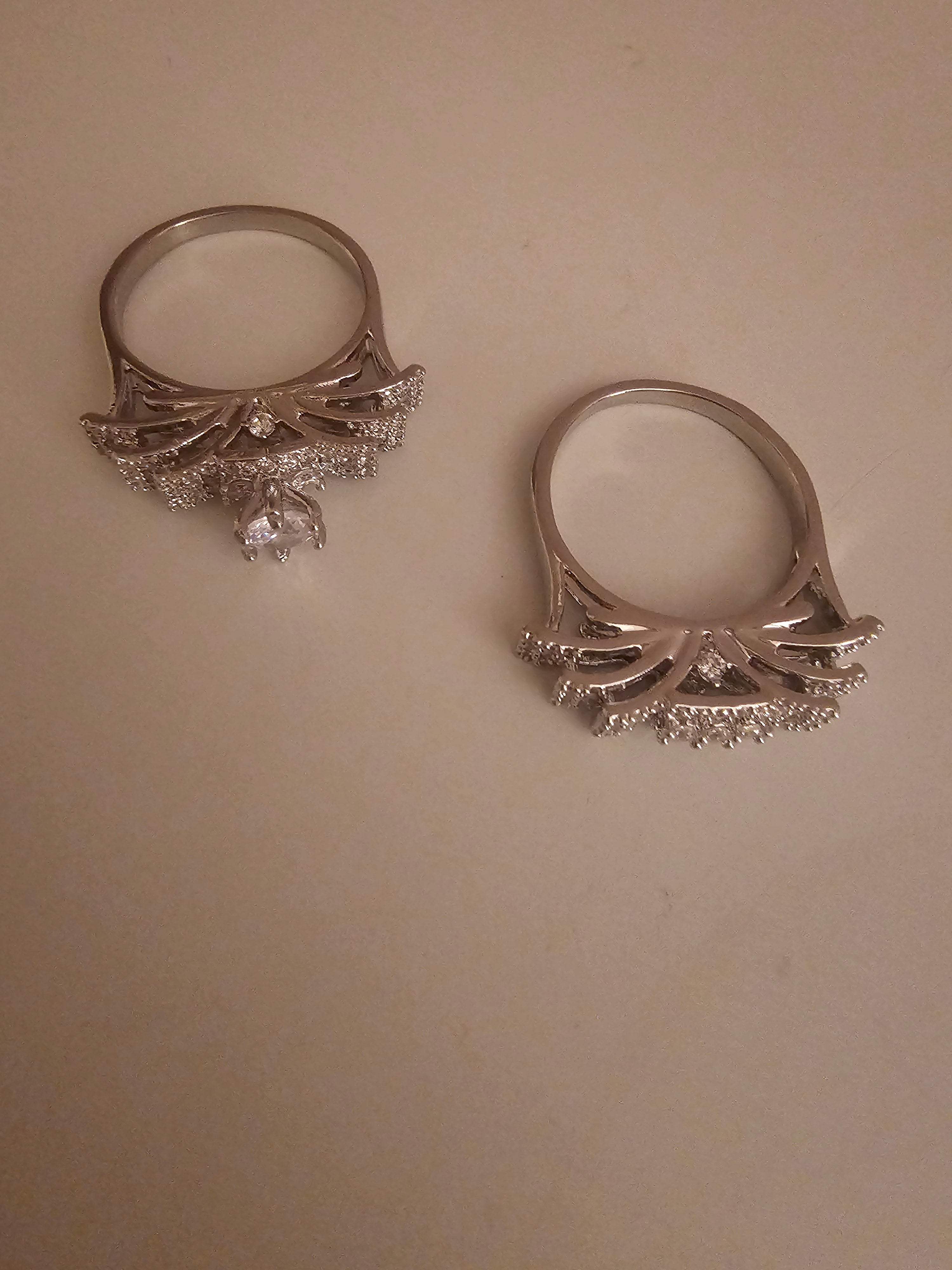 Ladies Cubic zicrone diamond style effect dress rings, single diamonte band with single diamonte centre stone ring to match