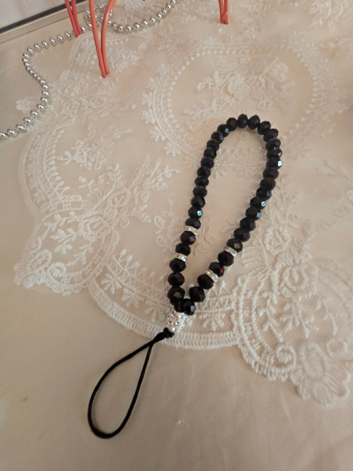 Ladies Black Sequenced Pearl Accessory for Phone, Purse or Handbag