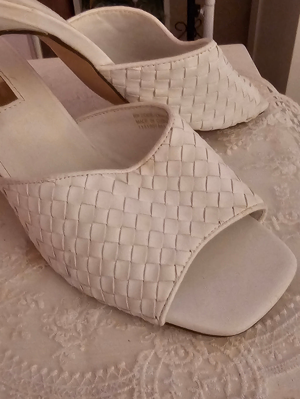 White Woven Style Kitten Heels
