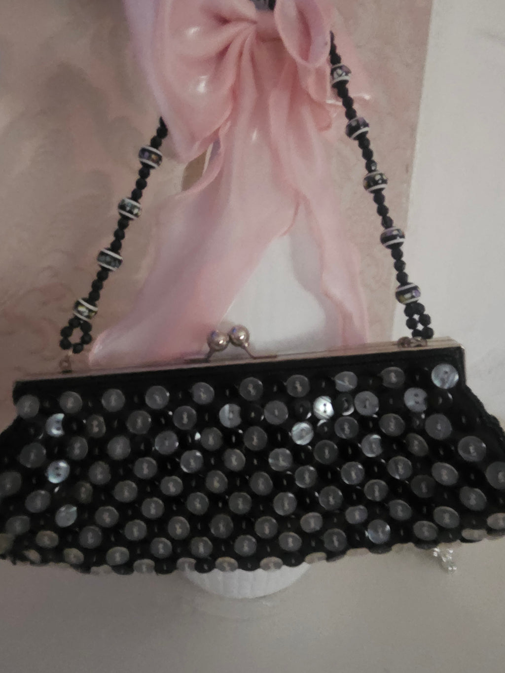 Ladies Black beaded & button detailed Shoulder strap bag